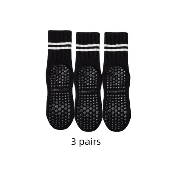3 Pairs of Yoga Socks, Medium Length Socks, Pure Cotton Anti-Slip Silicone Indoor Fitness Pilates, Women's Sports Socks Wholesal