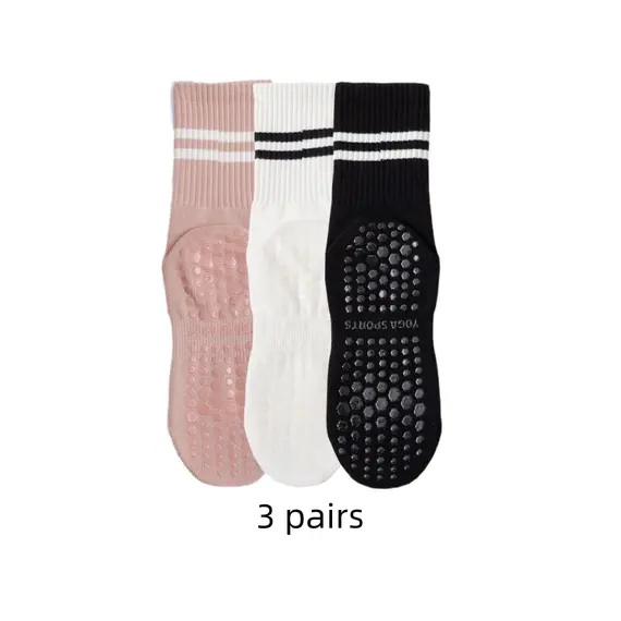 3 Pairs of Yoga Socks, Medium Length Socks, Pure Cotton Anti-Slip Silicone Indoor Fitness Pilates, Women's Sports Socks Wholesal