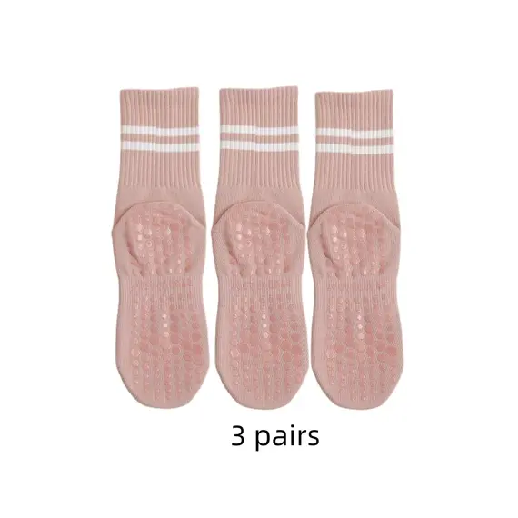 3 Pairs of Yoga Socks, Medium Length Socks, Pure Cotton Anti-Slip Silicone Indoor Fitness Pilates, Women's Sports Socks Wholesal