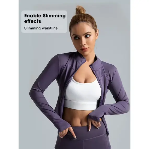 Women Slim Fit Stand Collar Sports Jacket Zip Up Yoga Jacket Quick Dry Slim Waist Running Workout Coat For Spring