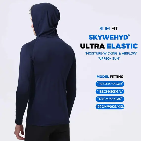 Men's Athletic Hoodie Long Sleeve Fishing Shirts, Upf 50+ Uv Sun Protection, Fitted High Stretch, Built-In Face Mask