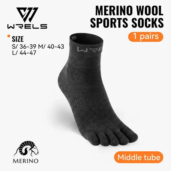 WRELS 1/2/3Pairs Merino Wool Five Finger Socks Running Toe Socks for Men Women Breathable Quick Dry Cushion Athletic Hikin Socks