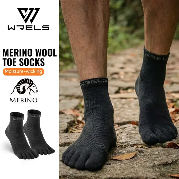 WRELS 1/2/3Pairs Merino Wool Five Finger Socks Running Toe Socks for Men Women Breathable Quick Dry Cushion Athletic Hikin Socks