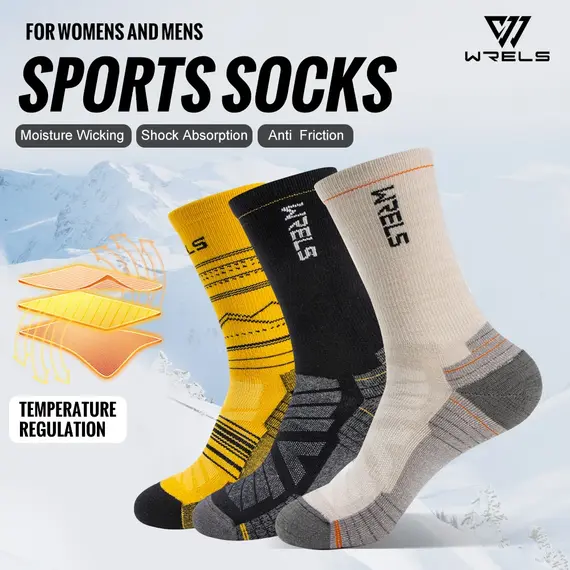 WRELS Merino Wool Socks Hiking Lightweight Shock Absorption Damping Mid-Calf Ankle Socks Running Sport Merino Wool Socks