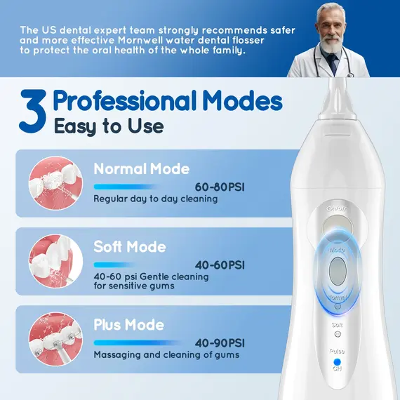 D52 Portable Cordless Water Flosser USB Rechargeable Water Jet Floss Tooth Pick 6 Jet Tip 300ml 3 Modes Teeth Clean for Travel