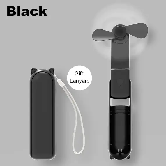 Portable Fan 2000mAh USB Rechargeable 3 Speed Mini Handheld Foldable Fan Hand Held Small Pocket Travel Fan with Handy Power Bank