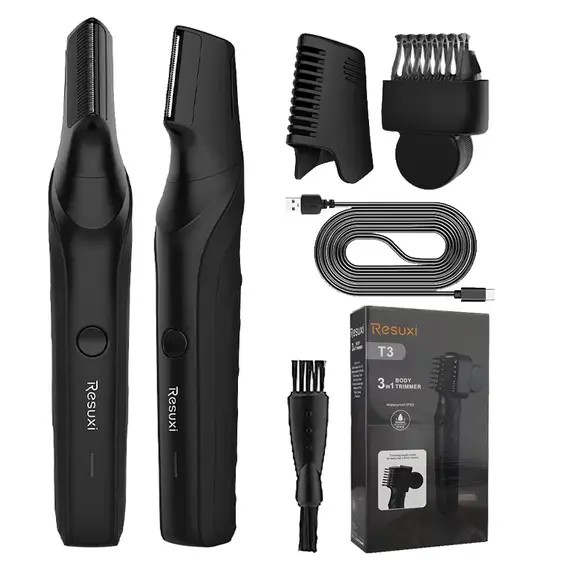 Resuxi New Men's Electric Body Hair Trimmer Multi Functional 3 in 1 Hair Clipper Shaver Set IPX5 Full Body Water Wash Clipper