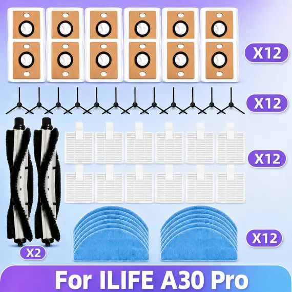Compatible For ( ILIFE A30 Pro ) Vacuum Parts Main Roller Side Brushes HEPA Filter Mop Cloth Dust Bag Accessories
