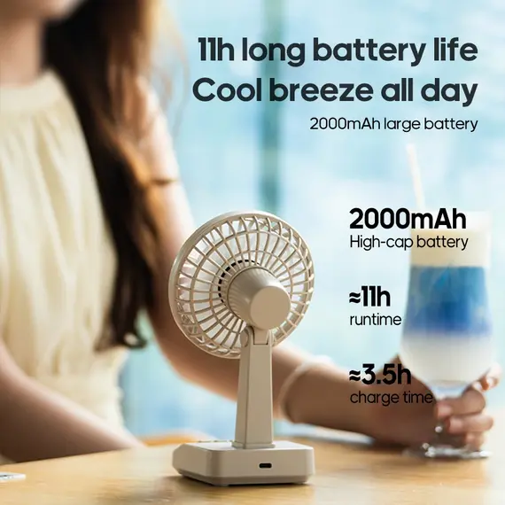 KINSCOTER Vintage Desktop Fan 2000mAh 90° Tilt Adjustable Mini Rechargeable Fan 5 Gear Speed for Home/Office/Student/Gift