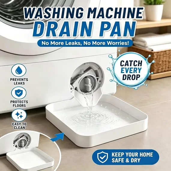 Front Load Washing Machine Drain Pan, Universal Leak-Proof Water Catch Drain Tray, Easy Installation for Basements Apartments