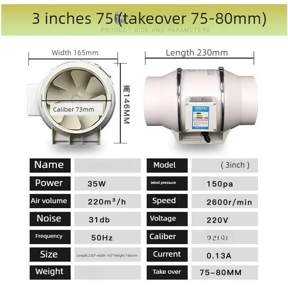 3/4/5/6/8inch Exhaust Pipe Fan Ventilation Fan Pipe Fan Inline Duct Fan Ventilation Exhaust Blower Fans Quiet For Ducting
