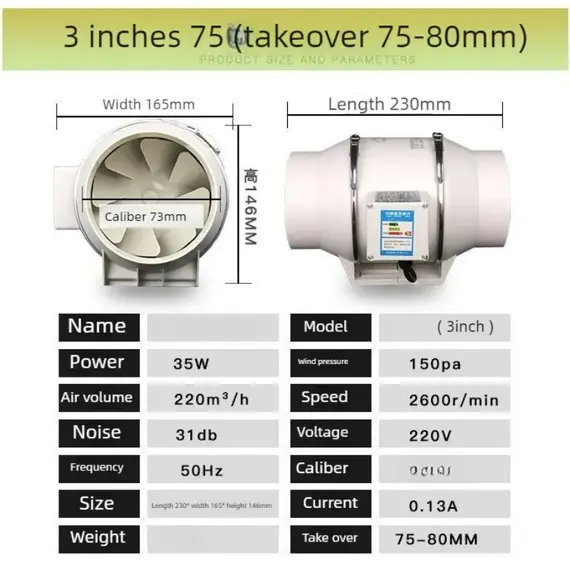 3/4/5/6/8inch Exhaust Pipe Fan Ventilation Fan Pipe Fan Inline Duct Fan Ventilation Exhaust Blower Fans Quiet For Ducting