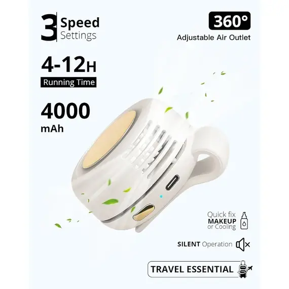 Portable Silent Fan Mini USB Rechargeable Bladeless Electric Clip-on Fan Adjustable 3-Speed Waist Fan For Outdoor Sports Office