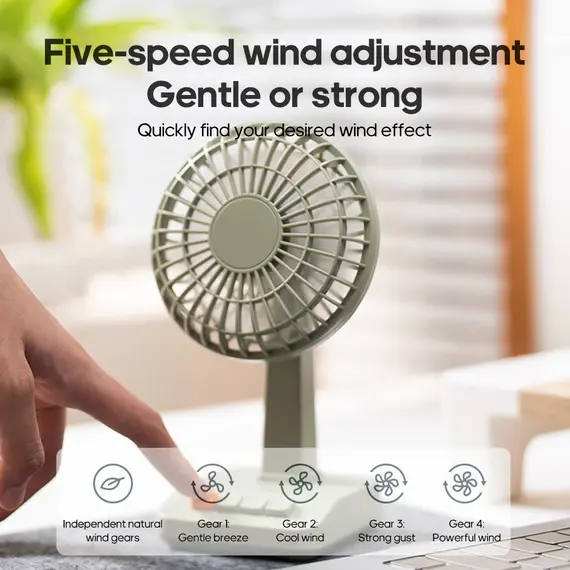 KINSCOTER Vintage Desktop Fan 2000mAh 90° Tilt Adjustable Mini Rechargeable Fan 5 Gear Speed for Home/Office/Student/Gift