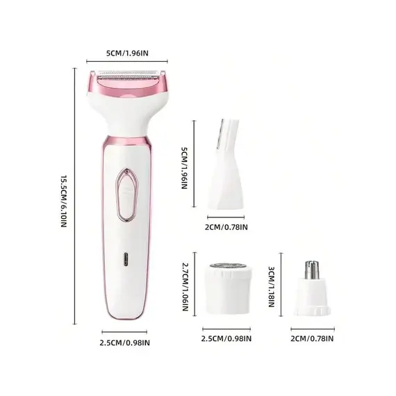 4-in-1 Rechargeable Electric Lady Shaver Set - 500mAh Portable Wet/Dry Trimmer for Face, Nose, Legs & Underarms