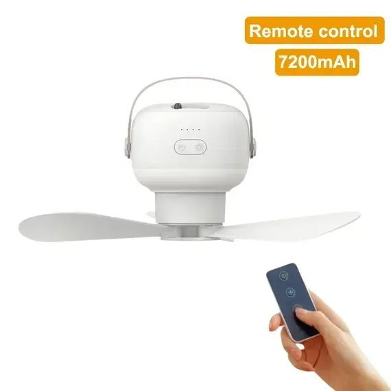 Portable Ceiling Fans Outdoor Camping Fan Tent Ventilator Cooler Rechargeable Electric Fan Remote Control LED Lighting