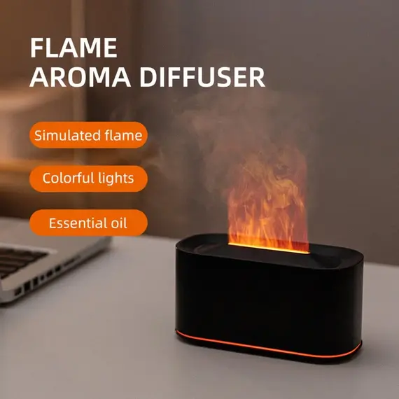 Essential Oil Diffuser,Flame Colorful Water Vapor Fire Humidifier for Aromatherapy Aroma Therapy Machine Room,Flame Diffuser