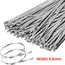 100PCS 304 Stainless Steel Zip Ties Width 4.6mm Heavy Duty Multi-Purpose Self-Locking Cable Ties for Machinery Vehicles Exhaust