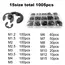 585/1005pcs E Clip Snap Circlip Washer Assortment Kit Box M1.2-M15 Black 65 Mn 304 Stainless Steel External Retaining Ring Set
