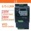 Input 220V to Output 380V VFD Variable Frequency Drive Converter Inverter 0.75/1.5/2.2/3.7/4/5.5 KW Motor Speed Controller