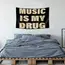 1PC  Music Is My Drug quote tapestry, designed for music lovers, features a minimalist black and brown font, adding a trendy de