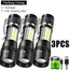 Portable Rechargeable LED Flashlight with Pen Clip Zoomable Waterproof Torch with Side Light Outdoor Camping Emergency Lantern