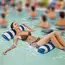 Striped Inflatable Water Hammock Float, Multi-Purpose Mesh Pool Lounger, Foldable Floating Bed, Beach and Summer Water Party Use