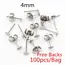 50-100pcs/lot Gold Stainless Steel Earring Studs Blank Post Base Pins With Earring Plug Findings Ear Back For DIY Jewelry Making