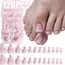 120Pcs Glossy Nude Pink French Press-On-Toenail Set 1*Box Short French Square  Fake Toe Nails Solid-Color Manicure Toenails Tips