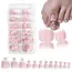 120Pcs Glossy Nude Pink French Press-On-Toenail Set 1*Box Short French Square  Fake Toe Nails Solid-Color Manicure Toenails Tips
