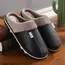 Mens Winter Slippers PU Leather Waterproof Indoor House Shoes Big Size Warm Fur Lined Home Bedroom Slippers