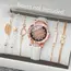 6PCS/Set Fashion Heart Dial Women's Watch Casual Leather Band Analog Quartz Watch Leaf Bracelets Set（Without Box）