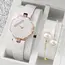 2PCS Fashion Women's Watches Casual Leather Band Analog Quartz Watch Pearls Bracelet Set（Without Box）