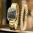 2PCS Fashion Rectangle Women Quartz Watch Rhinestone Bracelet Set Elegant Ladies Wristwatches Relogio Feminino（Without Box）