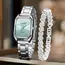 2PCS Fashion Rectangle Women Quartz Watch Rhinestone Bracelet Set Elegant Ladies Wristwatches Relogio Feminino（Without Box）
